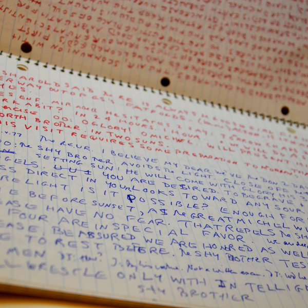handwritten notes in a lined notebook